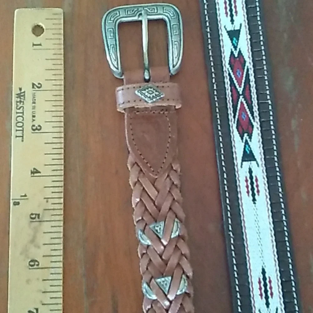 🦋 Vintage 90's Woven Leather Belt w/Silver ACCENTS
